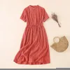Sukienki swobodne letnia kobieta elegancka sukienka midi vintage paski stojak na imprezę kółek bawełniane lniane koszulka sznurka dla kobiet
