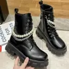 Boots Woman Platform Leather Noslip Fashion Mid Calf Ladies High Heel Shoes Pearl Zipper Booties Female Women 220913