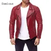 Chaquetas de piel sintética para hombre, chaqueta informal de otoño para motocicleta, abrigos rojos y negros con bolsillo y cremallera, abrigo para hombre, ropa 220913