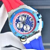 Oak 44 Miyota Quartz Chronograph Mens Watch Steel Case Blue Silver Texture Dial Stick Markers Red Rubber Strap 2022 9 Styles Stopwatch Watches Swisstime E5