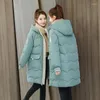Damesgeul Lagen Fashion Down Cotton Jacket Coat 2022 Winter Parkas Hapleed Ladies Outerwear Warm Dikke dikke lange jassen Casual Student