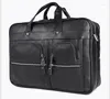 Bortkroppar MEN PRORTCACE CRAZY HORSE äkta läder 17 "Vintage Big Laptop Business Bag Work Tote Handväska axel messenger väskor