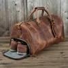 Duffel Bags Vintage Genuine Leather Luggage Bag Men Travel Large Capacity Totes Handbag Casual Business Shoulder Messenger