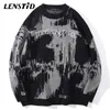 Mens Sweaters LENSTID Men Hip Hop Knitted Jumper Sweaters Letter Embroidery Print Streetwear Harajuku Autumn Hipster Casual Loose Pullovers 220914