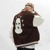 Men's Jackets Men Cartoon Embroidery Varsity Jackets American Vintage High Street PU Leather Stitching Baseball Uniform Hip Hop Loose Jacket T220914