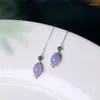 Orecchini pendenti Design originale Viola Calcedonio Uovo di piccione Linea dell'orecchio Cinese Retrò Luce Lusso Micro-intarsiato Con ciondoli Per donna Argento