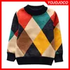 Pullover Baby listrado xadrez de malha infantil outono e espessamento de inverno Plus Sweater de Velvet Warm Boy 0913