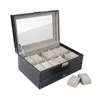 Titta på lådor 12 Slot Luxury Box Case Pu Leather With Glass Top Wristwatch Organizer Display Jewelry Store Portfölj