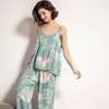 Women's Sleepwear Spring Autumn Cartoon Sunflower Printed Women Sleepwear Light Blue Cotton Satin Pajamas Set Ladies Loose Thin Homewear 220913