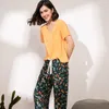 Kadınların Pijama Nefes Alabası 2pcs Pijama Kısa Kollu Baskılı Pijama Mujer Femme Gevşek Nightwear Takım Kadınlar İçin Sıradan Ev Giysimi Pijama Seti 220913