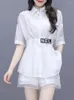 Women's Tracksuits Women Suit 2022 Summer Crop Top Fashion Korean Casual Two Piece Shorts Sets Medium Length Shirt Wide Leg Pants Party
