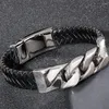 Braccialetti di collegamento Bracciale teschio Steampunk per uomo Intrecciato in pelle Acciaio inossidabile Catena a cordolo da uomo Fascino da polso da uomo Commercio all'ingrosso di gioielli maschili