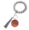 Quasten-Perlen-Holzarmband-Schlüsselanhänger, DIY-Holz-Schlüsselanhänger, Armband mit Fransen-Schlüsselanhänger für Frauen, 13 Farben