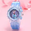 Kinderuhr Time Teacher Analog Quarz Kunststoffarmbanduhr Blaue Prinzessin Lego mit Licht