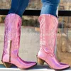 Bottes Cowboy Femmes Western Automne Hiver Rose Genou Haute Cowgirl Bout Pointu Broderie Grande Qualité Chaussures 220914