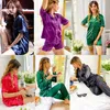 Moda de sono feminina 2 peças Faux Silk Setin Pijamas Conjunto de Autumn Mulheres Sleep Leve Sleeve Home Suits For Mulheres Ladies Solid Color Nightwear 220913