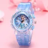 Kinderuhr Time Teacher Analog Quarz Kunststoffarmbanduhr Blaue Prinzessin Lego mit Licht