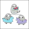 Pins Brooches Sloth Swim Ring Eat Watermelon Brooch Cartoon Lapels Denim Coat Badge Pins Accessory Drop Delivery 2021 Jewelry Dhselle Dhxol