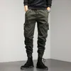 Men's Pants Khaki Cargo Drawstring Ankle Length 9 Part Trousers Streetwear Fashion Cotton Casual Work Military 220914