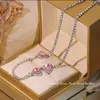 Collana girocollo con zirconi a forma di cuore rosa dolce per gioielli da donna e ragazze eleganti in cristallo con catena per feste di nozze