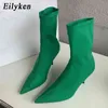 St￶vlar Eilyeken 2023 Ny Spring Autumn Stretch Fabric Women Ankle Boots Sexig Point Toe High Heels Fashion Female Socks Pumps Shoes 220913