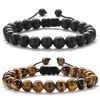 Tiger Eye Stone Pärledarmband Justerbara strängar flätade rep armband 8mm naturliga lava rock män kvinnor yoga helande balans armband