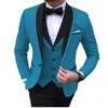 Mäns kostymer blazers blå slits 3 -bit svart sjal lapel casual tuxedos för bröllop groomsmen män blazervestpant 220915