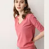 Women's Knits Tees Spring/Summer Ladies Sweater Pullover Solid Color V-neck Half-sleeved Knitted Cashmere Sweater Thin Casual Top 220914