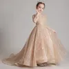 Härliga spetsflickor Pageant Dresses Flower Girl Dress Bows Children's First Communion Dress Princess Formal Tulle Ball Gown Wedding Party Dress
