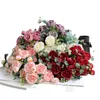 Faux Floral Greenery Luxury Pink Rose Autumn Artificial Silk Flowers Wedding Home Decoration High Quality White Peony Simple Bouquet Fake Flower Wall J220906