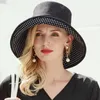 Cappelli larghi brim FS Black UV Protezione UV Curling Polka Dot Sole per le donne Cappelli da visiera a secchio pieghevole.