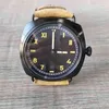 Man Watch 47 mm Ruch Ruch Manualne uzwojenie 6497 Mechaniczna sterylna tarcza Czarna PVD powlekana skórzana mężczyzna zegarki P13