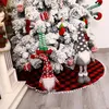 Décorations de Noël Ornement 122cm Grille rouge et noire Boule de fourrure Jupe d'arbre latérale Décoration de fond de fête à la maison