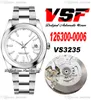 VSF Bara 126300 VS3235 Automatisk herrklocka 41 Polerad Bezel White Dial Stick Markers 904L Oystersteel Armband Super Edition Samma