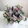 Faux bloemen groene luxe roze roze herfst kunstmatige zijden bloemen trouwhuis decoratie hoogwaardige witte pioenrooster eenvoudige boeket nepbloemwand j220906