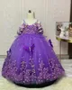 Lüks lavanta leylak çiçek kız elbise balo elbisesi tül dantel inciler lilttle çocuklar doğum günü pageant düğün önlük