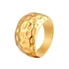 Cluster Rings High Quality Stainless Steel For Women Gold Color Hammer Texture Metal 18 K Statement Ring Jewelry Bagues Pour Femme Gift