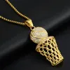 Cristal Diamants Basketball Hoop Pendentif Basketball Collier Longue Chaîne En Acier Inoxydable Rock Hip Hop Iced Out 14K Plaqué Or Bijoux De Sport Pour Hommes