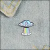 Pinos broches desenho animado pino espaçonafip spaceship metal esmalte broche moda arco -íris ufo distintivo tendência lapela backpack jóia entrega de jóias 2021 dh dhnjq