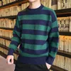 Men s Sweaters Korean Knitted Men Women Harajuku Casual Cotton Pullover Tate Langdon Same Style Green Striped Tops Autumn 220913