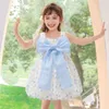 Flicka klänningar sommar småbarn kläder baby barn bowknot lykta söt hjärta tryck ärmlös flickor klänning dagligen söt klänning 1-4t