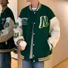 Herrjackor män kvinna bokstav broderi varsity jacka pu läder ärm amerikansk retro vår baseball uniform hip hop street bomber jacka t220914