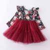 Flickans klänningar Girlymax Christmas Winter Baby Girls Milk Silk Santa Wine Tree Tutu kjol Twirl Dress Kne Längd Barnkläder 0913