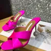 New Aquazzura High Heeled Slippers Womens Sandals Stiletto Mules 다이아몬드 공 금속 발 뒤꿈치 105mm 실크 슬립 온 오픈 발가락 여성 고급 디자이너 신발