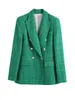 Kvinnors kostymer blazers traf kvinnor mode dubbel bröst tweed grön blazer kappa vintage långärmad klafffickor kvinnlig ytterkläder chic veste 220913
