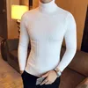 Мужские свитера в Корейском стиле, тонкая однотонная водолазка, зимняя теплая вязаная рубашка с длинными рукавами, классическая повседневная спортивная рубашка 220914