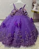 Lüks lavanta leylak çiçek kız elbise balo elbisesi tül dantel inciler lilttle çocuklar doğum günü pageant düğün önlük