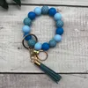 Blue Geometry tryckt silikonpärlad armband Nyckelring Anpassad ny produkt Promotion Women Charm Armband Mamma gåva