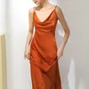 カジュアルドレス女性の夏のシルクスパゲッティストラップ女性Vネックミッドカーフ高品質のブレースドレス8Z