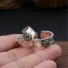 Anillos de banda ajustable de plata esterlina 925 Dos tonos Pluma de águila con piedras Simple Antiguo Vintage Diseñador hecho a mano Accesorios de joyería de lujo regalos